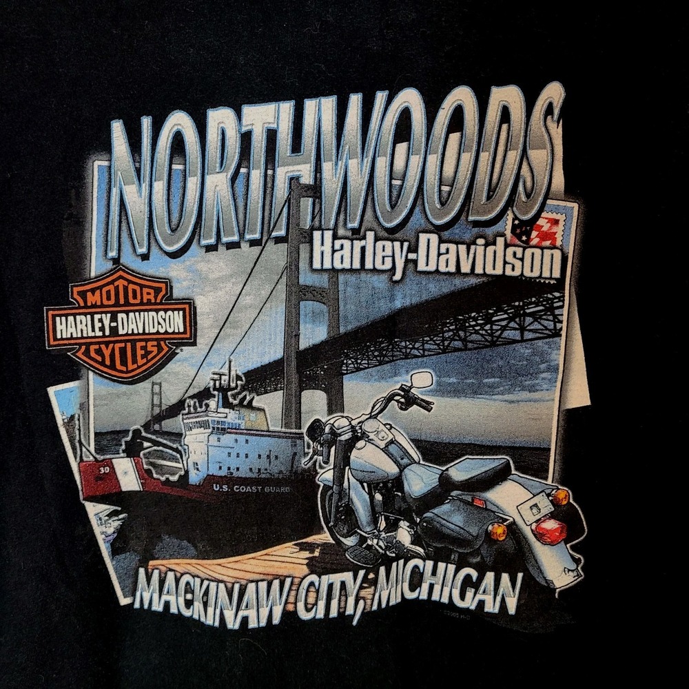 Harley Davidson Coast Guard 2000s T Shirt Size XL Mackinaw City,‎ MI Black Y2K - Picture 7 of 8